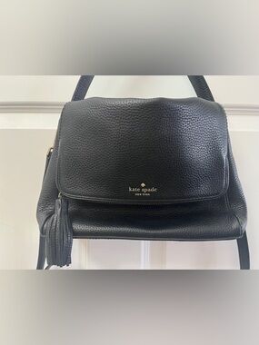 kate spade Black Pebbled Leather Crossbody Bag with Tassel